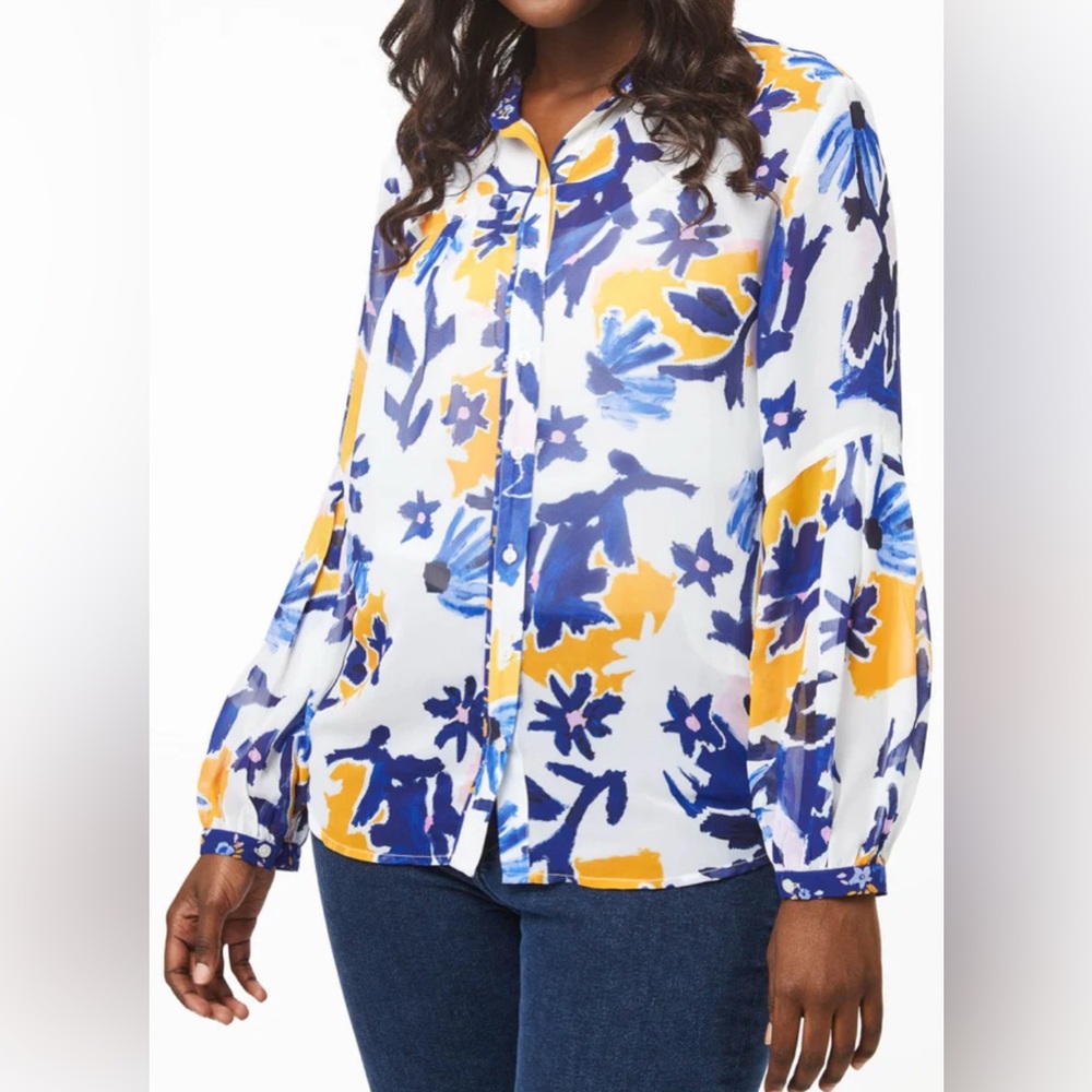 Alivia Floral Blue and Yellow Women's Top, NWOT